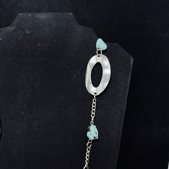 Jules Chunky Silver Tone And Faux Turquois Necklace (5066) - Picture 4 of 6